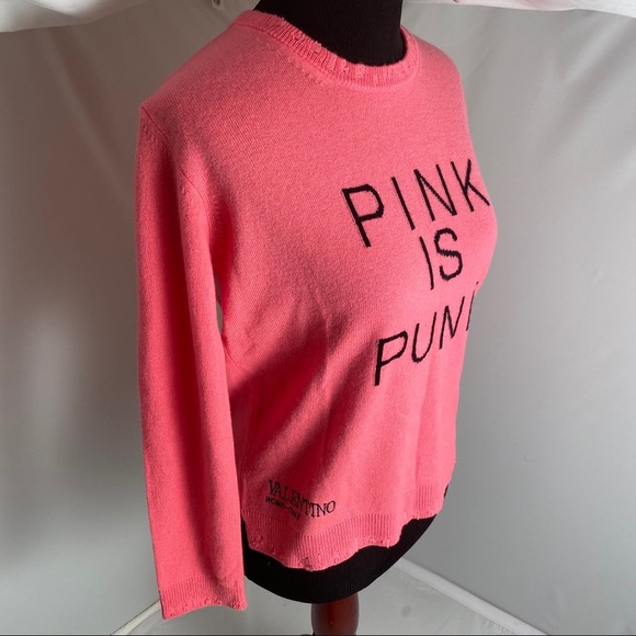 Valentino PINK IS PUNK pink and black graphic lightweight wool cashmere sweater - Picture 7 of 14